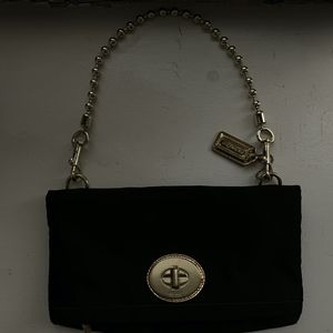 Coach Amanda Black Satin Evening Foldover Bag